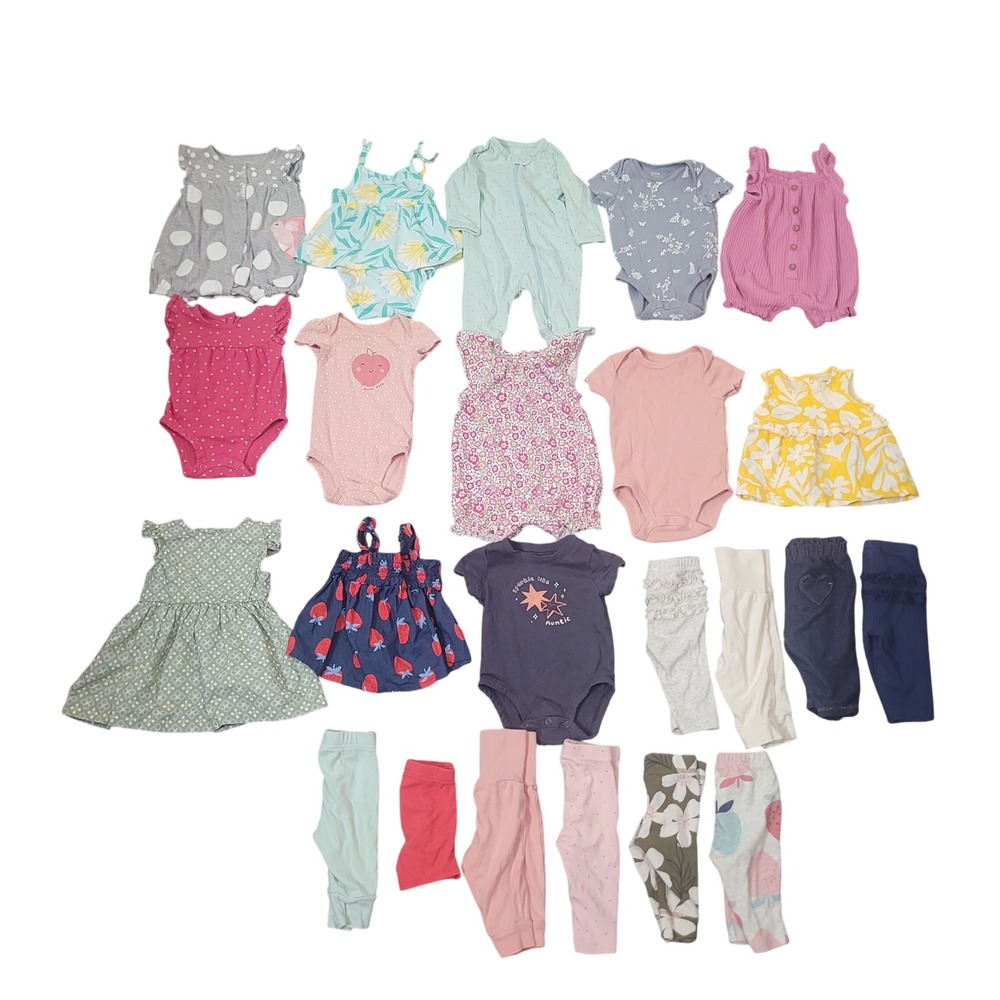 Carter's Size 3M Lot of 20 Baby Girl Bodysuits Leggings Rompers